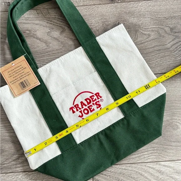 NWT Trader Joe’s Mini Canvas Tote Bag Brand New Dark Green w Red Logo - Picture 5 of 8